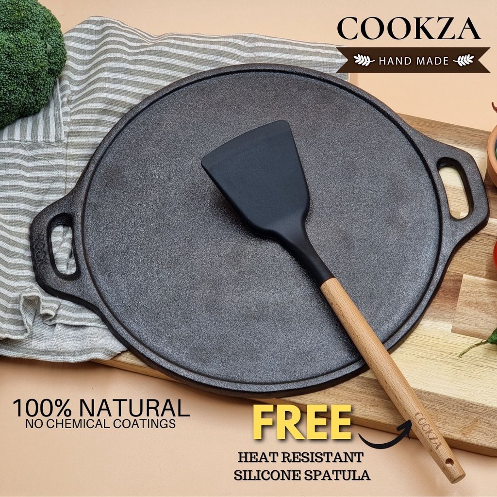 Cookza[HANDMADE]Pure Cast Iron Flat Pan, Crepe Pan,Pancake Pan ,Thosai