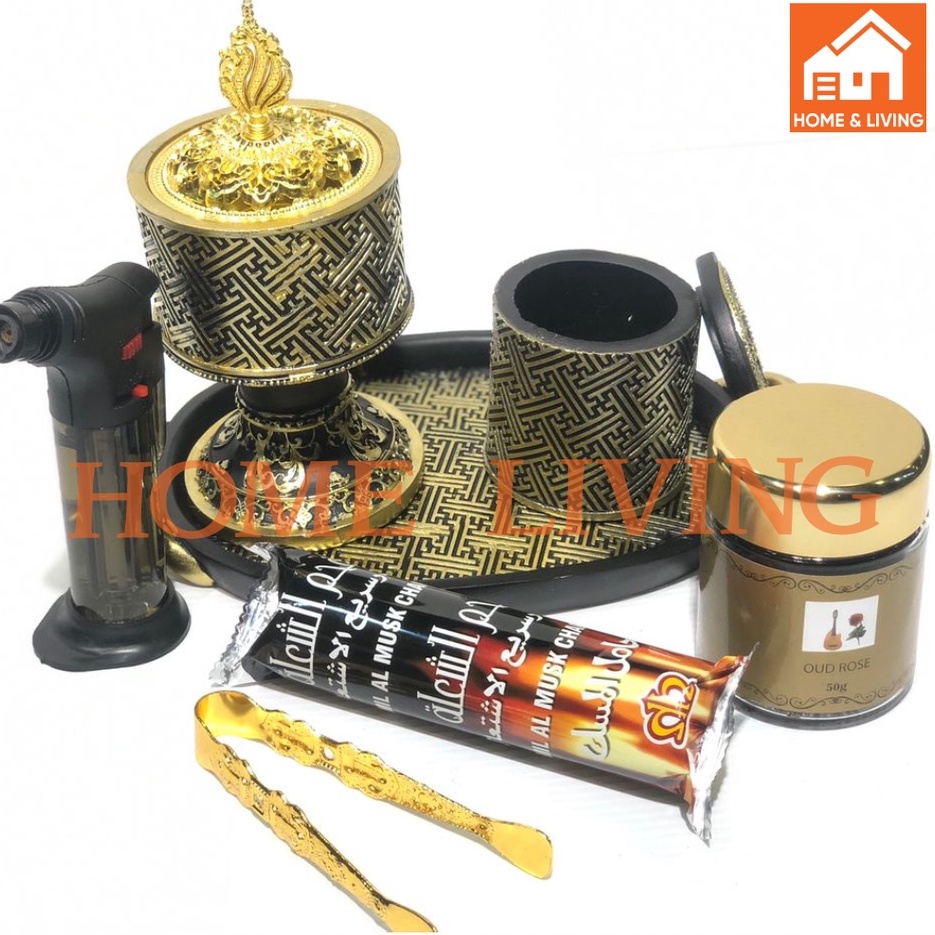 Arab Ceramic Incense Burner for Bakhoor Complete Mabkhara Set with