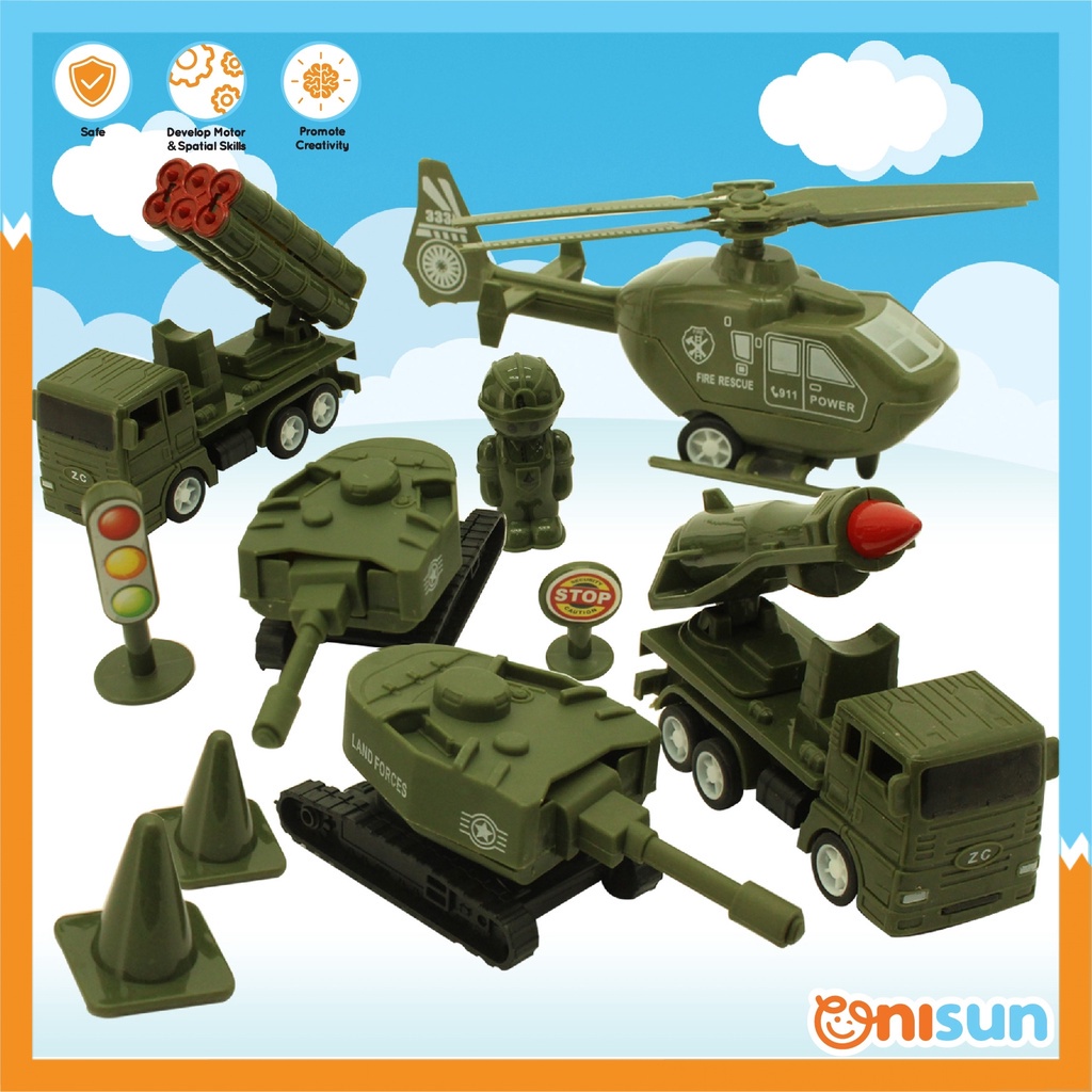 Kid Mini Military Multi Vehicle with Army Model Toys Play Set (Mainan Kanak kanak lelaki Tentera)