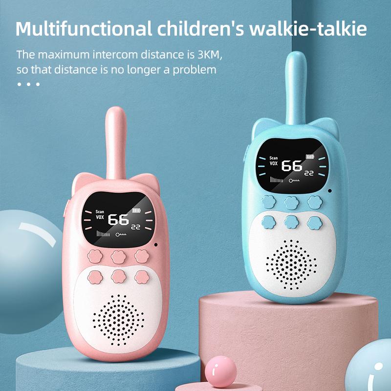 Children Walkie Talkie Kitty Design 2pcs Handheld 0.5W Kids 3km Radio Transceiver Lanyard Interphone Toy For Girls And Boys Gift