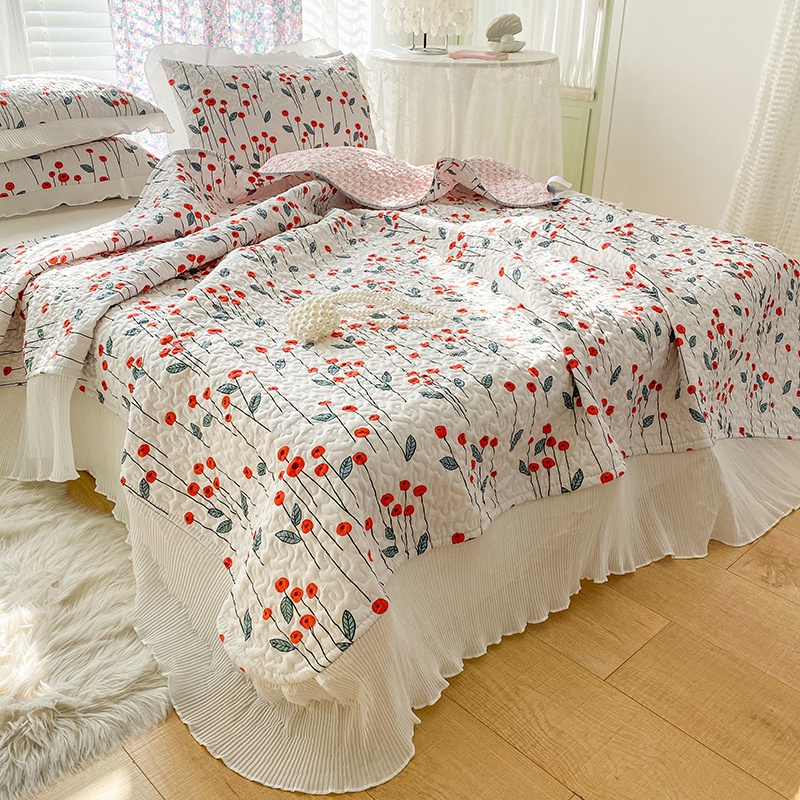 3IN1 Comforter Set Queen/King Lace Quilted Bedding Set Flower Bed Cover
