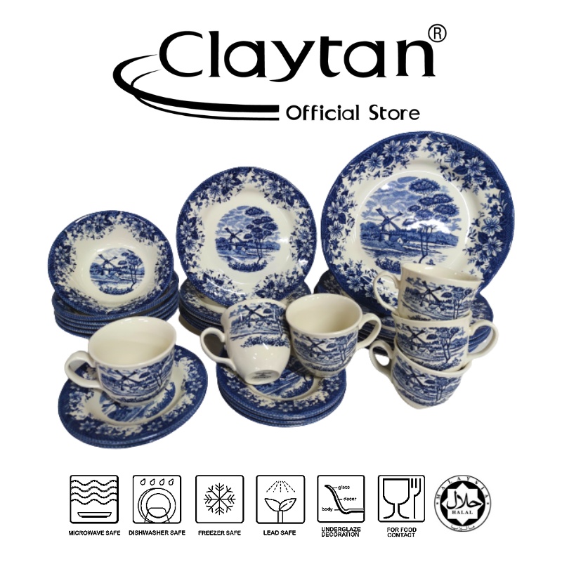 CLAYTAN 20 PCS DINNER SET (4 PAX) Lead Safe Ceramic Tableware Microwave Safe Windmill Blue