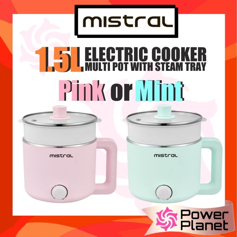 Mistral 1.5L Electric Cooker MEC3015 - Multipot with Steam Tray ( Pink or Mint ) 800w