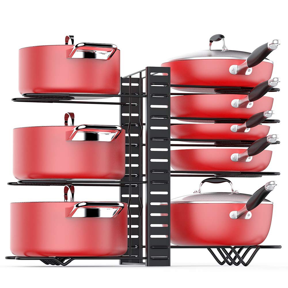 Height Adjustable Pan  Organizer Rack  Pan  and Pot Lid 