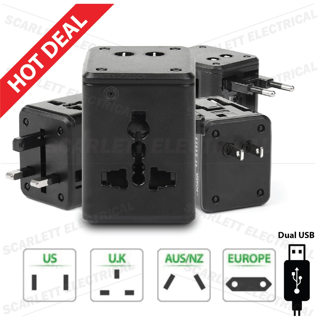 Universal Travel Adapter Multisocket Plug All-In-One Single Dual USB ...