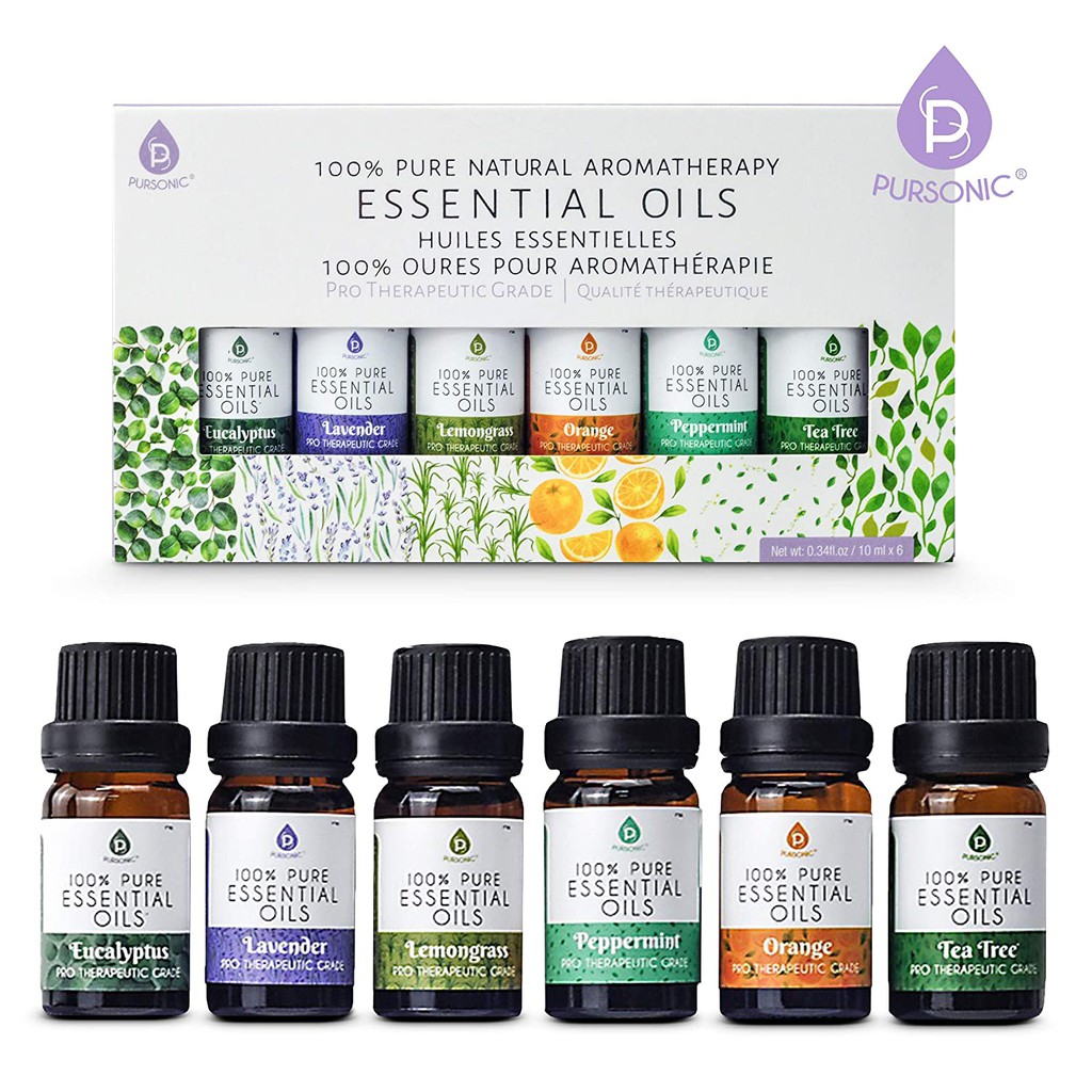 Pursonic 100% Pure Essential Aromatherapy Oils Set-6 Pack,10ML | Shopee ...