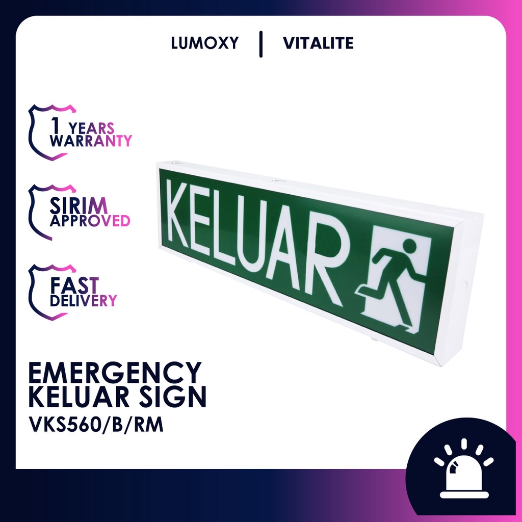 LMX_ SIRIM LED Emergency Light KELUAR Sign Vitalite Surface Mounted Wall Door Exit Lights Lampu