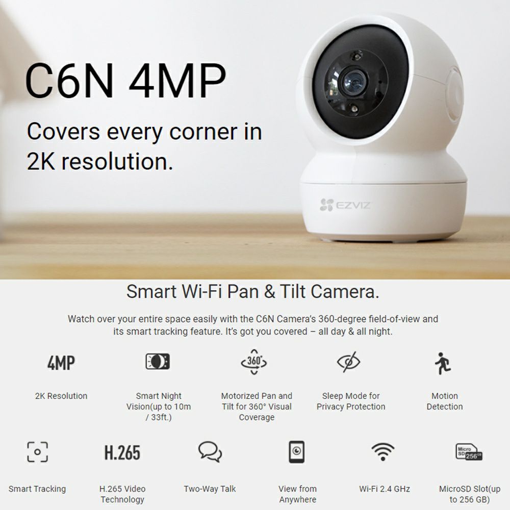 EZVIZ C6N 1080p / C6N 2K 4MP Pan And Tilt Smart Wireless Wi-Fi Indoor ...
