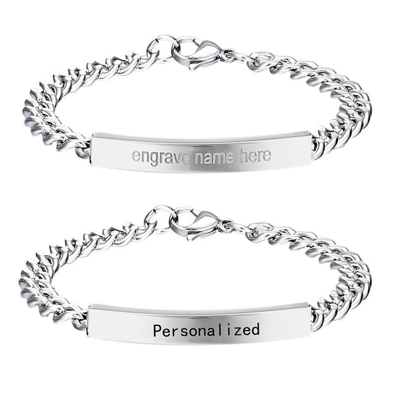 Customized Couple Stainless Steel Bracelet Engraving Name Birthday Wristband Fashion Bangle Gifts Jewelry