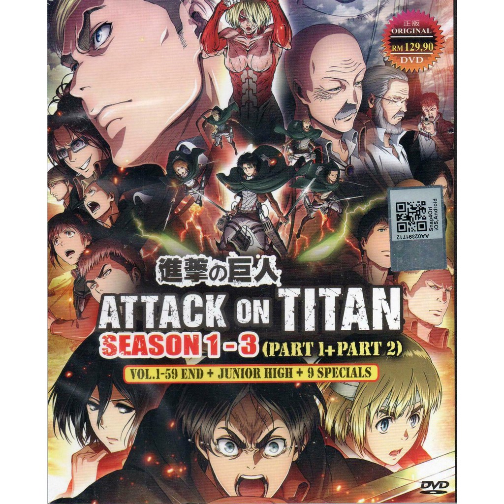 DVD Anime Attack on Titan Season 1-3 (Part 1+Part2) Vol. 1-59END+Junior  High+9 Specials | Shopee Malaysia