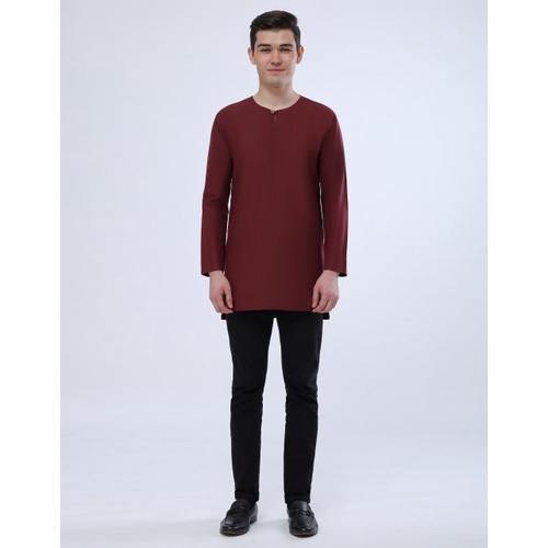 KURTA TELUK BELANGA AARON AZIZ 1 BUTTON IN RED BURGUNDY 04