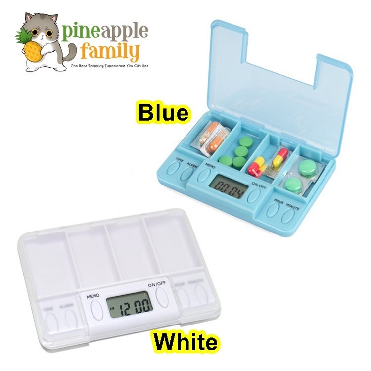 4 Grid Pill Reminder Medicine Box Organizer with Timer Portable Pill