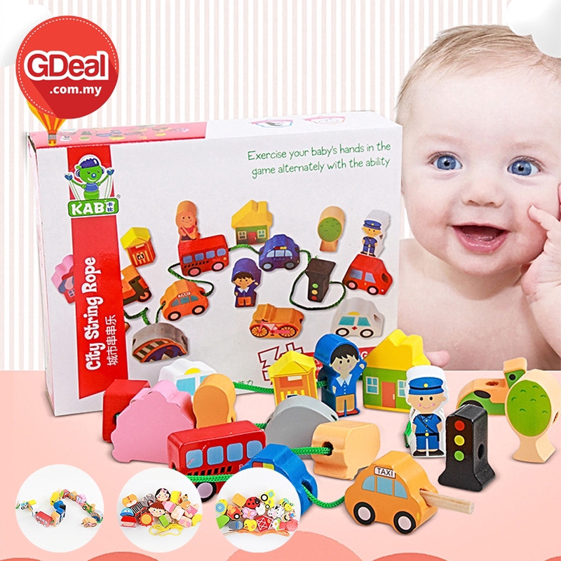GDeal Early Education Toys For Chlidren High Quality Wooden Toy Baby Kid Building Blocks Playset With Pulling Strap