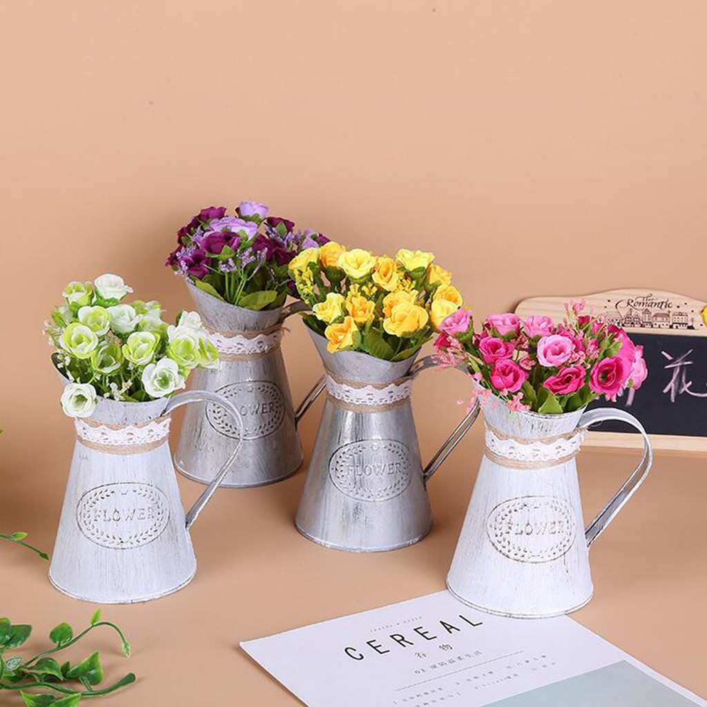 Gray Shabby Chic Metal Jug Vase Pitcher Flower Holder For Home