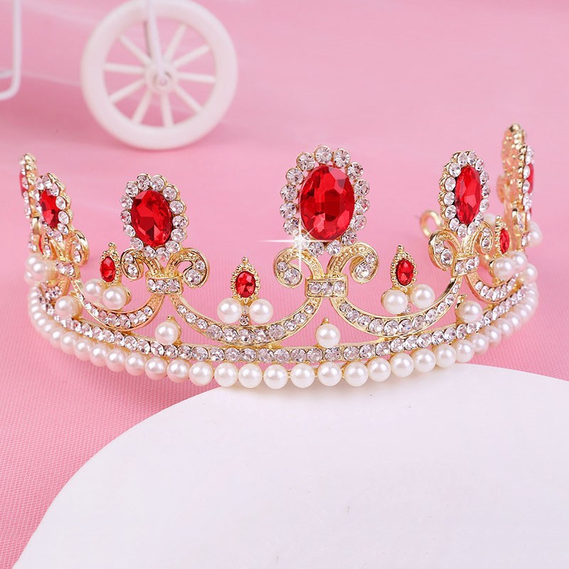  Bridal  Hair  Accessories  Red Crystal Crown Wedding  Pearl 