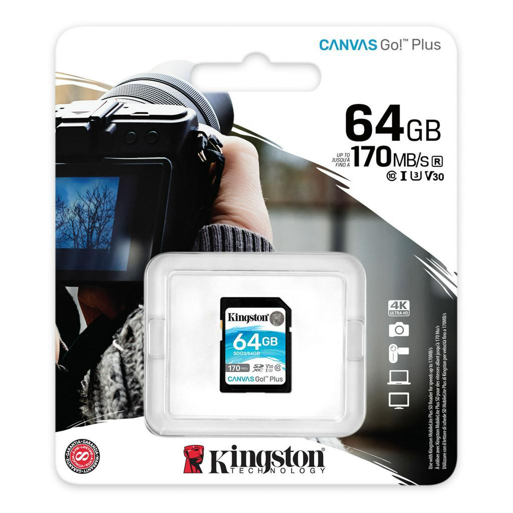 Kingston 64GB Canvas Go! Plus SD Memory Card SDG3/64GB for DSLRs