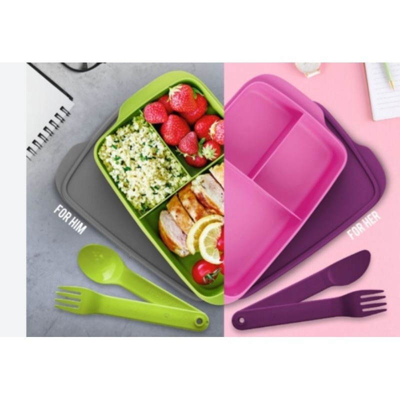 Tupperware Jolly Tup LUNCH BOX 1L(1pc or 2pcs)with cutlery set