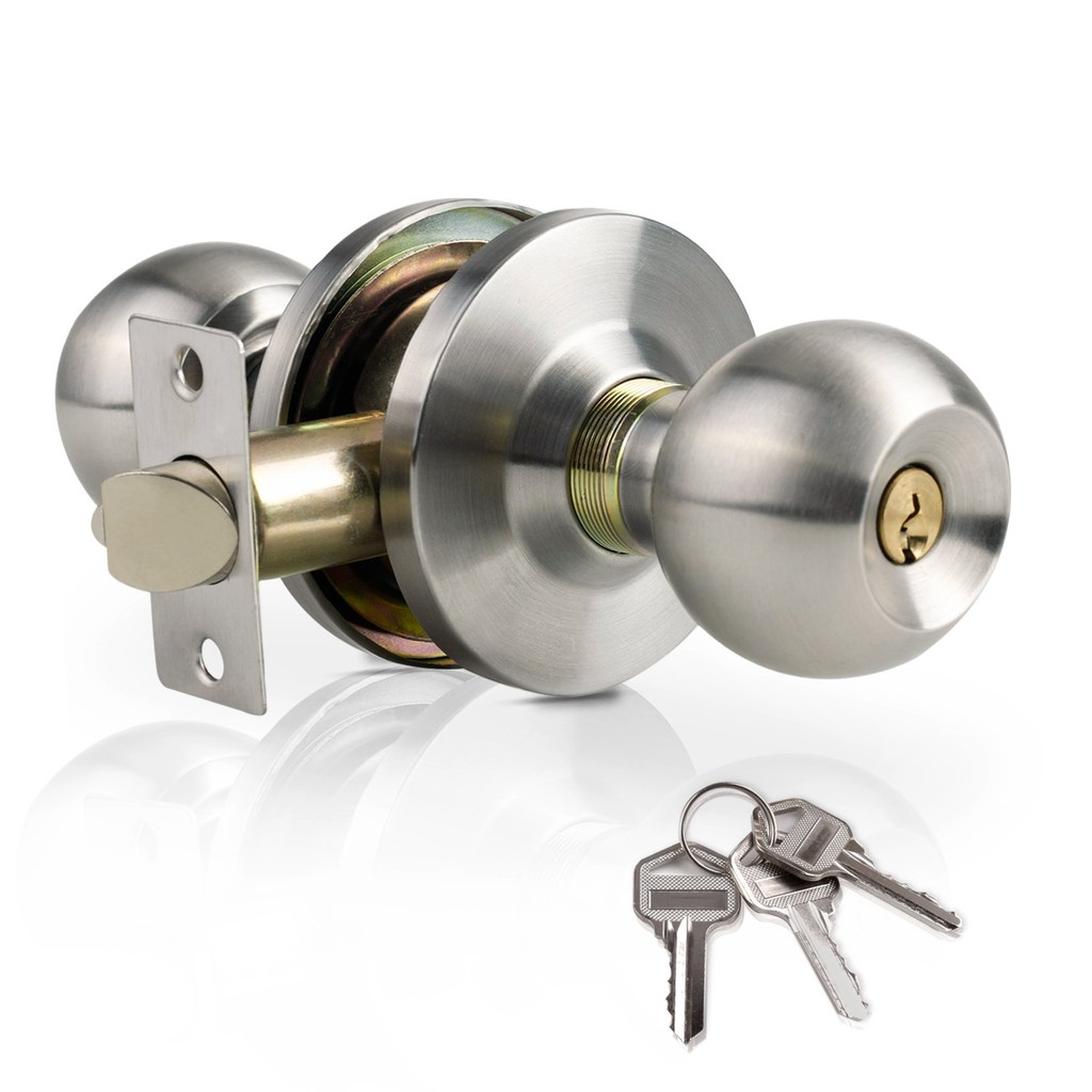 Door Knobs With Lock And 3 Keys Stainless Steel Ball Privacy Entry Doorknob Indoor Handle With Lock