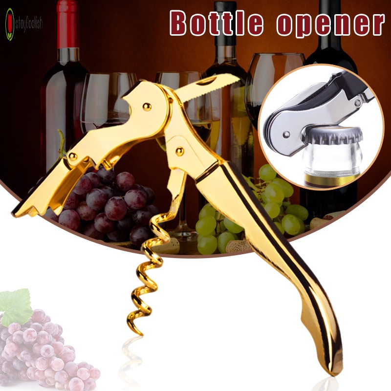 Gold Plated Corkscrew Double Hinge Waiters Wine Key Bottle Opener Party Bottle Opener