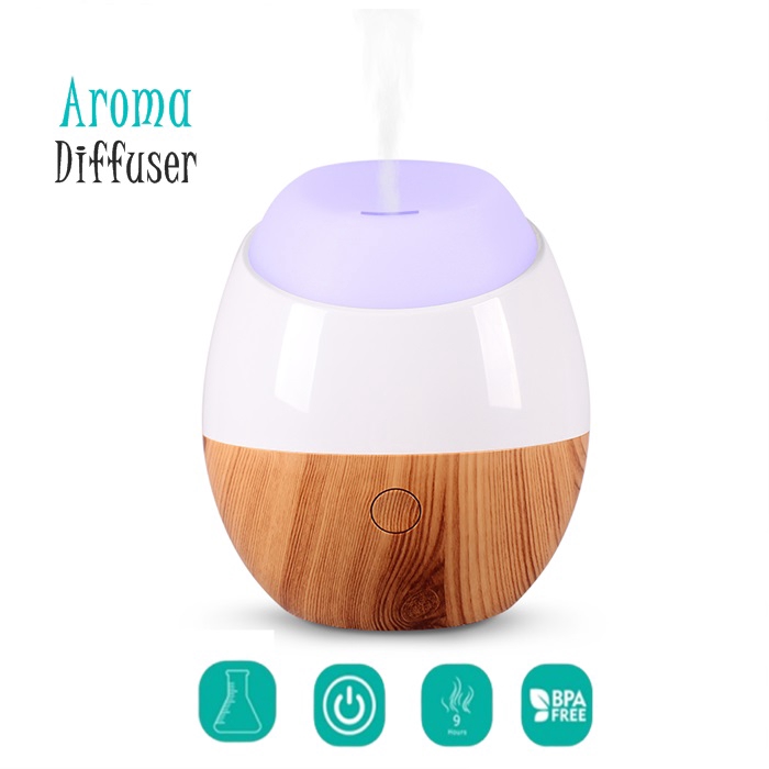 Aroma Diffuser Air Purifier USB Ultrasonic Oval Wood Grain 120ml