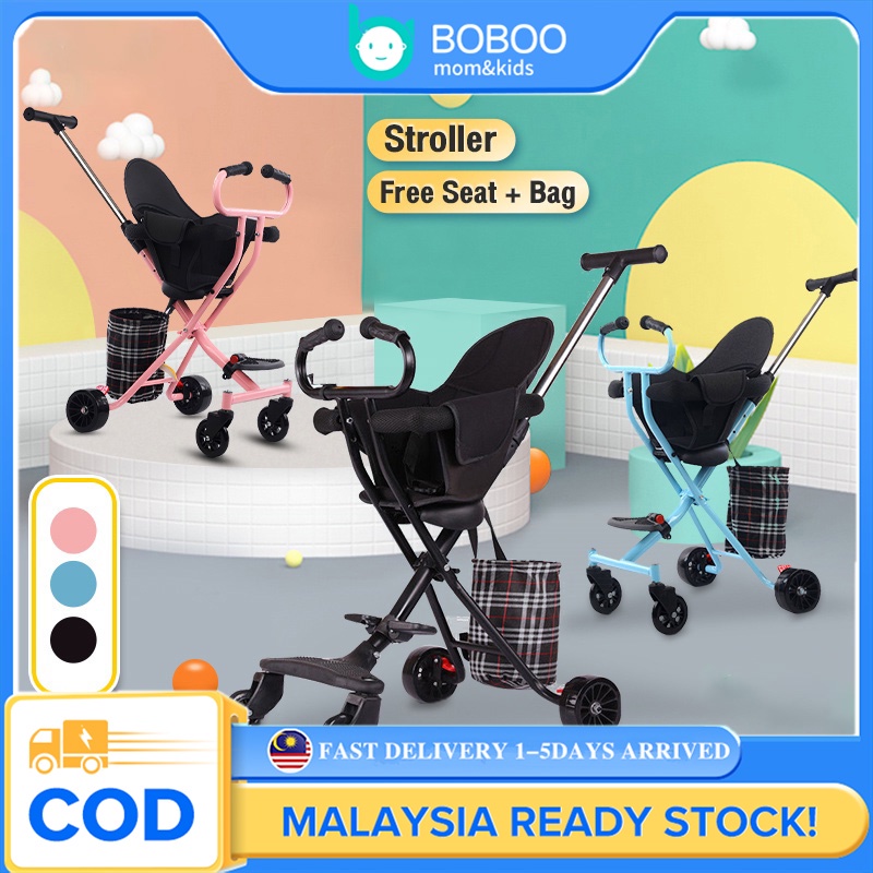 COD Stroller Baby Big 4 Wheels Flexible braking Height adjustable Foldable lightweight with Storage Bag Kids Stroller嬰兒車