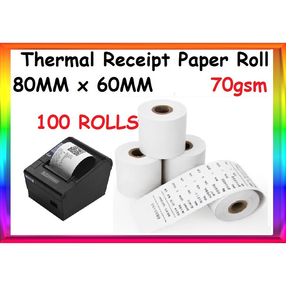 Thermal Receipt Printer Paper roll 80mm x 60mm 80x60 80mmx60mm 70gsm