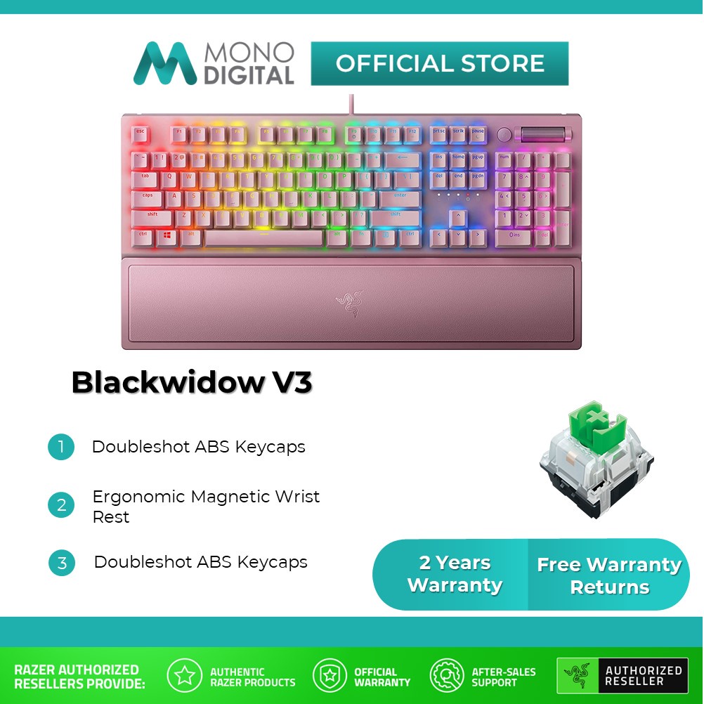 RAZER Blackwidow V3 Wired Mechanical Gaming Keyboard with Roller Wheel & Media Key (Green/Yellow) (Free 3 Pcs of KF94)