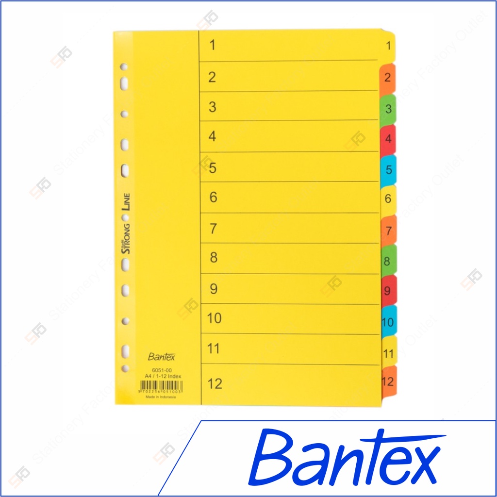Divider Index Bantex A4 1-12 - Carton Cardboard Loose Leaf 6051 - SFO Semarang Official