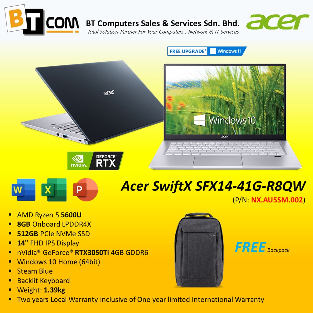 Acer Swift X SFX14-41G-R8QW Laptop | Shopee Malaysia