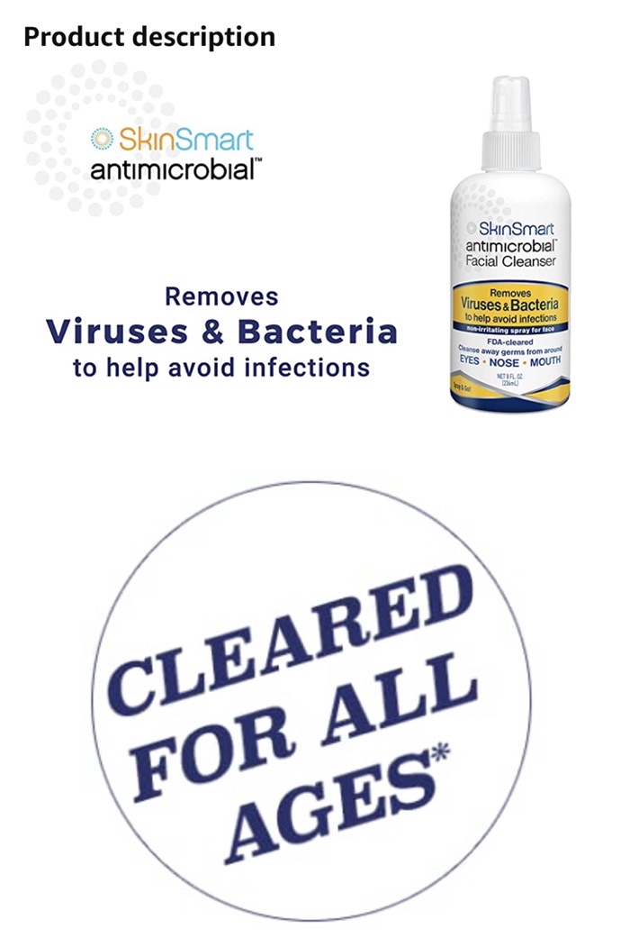 SkinSmart Antimicrobial Facial Cleanser Spray to Remove Viruses and Bacteria Around Eyes, Nose