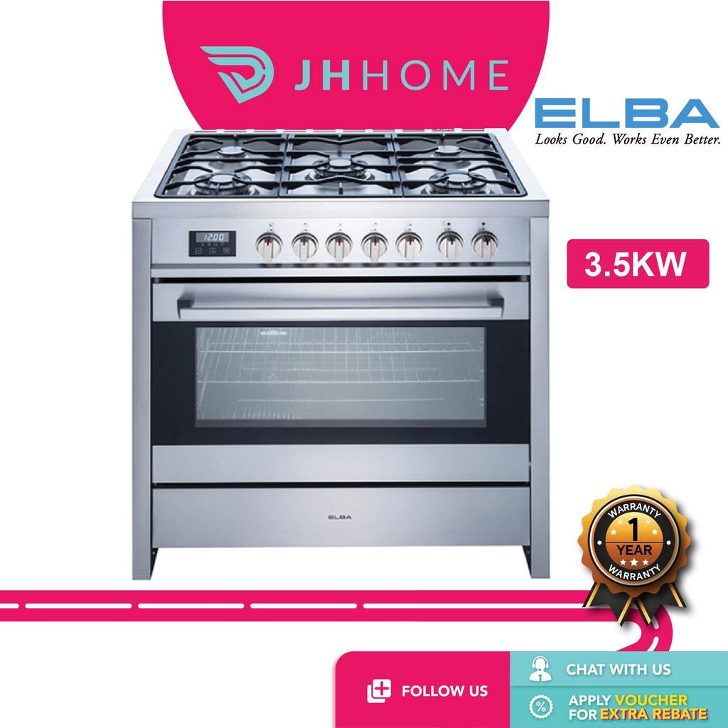 Elba 5 Burners Electric Oven Professional Range Cooker (115 L) Eprc-H9880St(Ss) [Free Standing Gas Cooker]