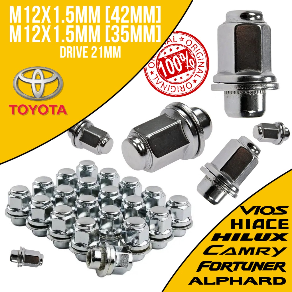 TOYOTA WHEEL NUT CHROME WITH WASHER HILUX FORTUNER Unser Camry Vellfire