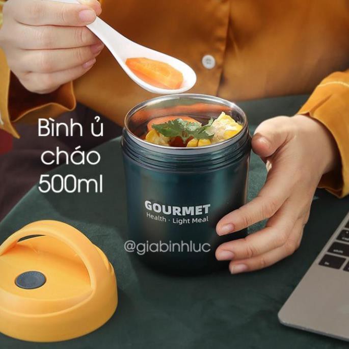 Gourmet porridge pot 500ml with spoon - Super convenient 2-layer baby food container, office rice container