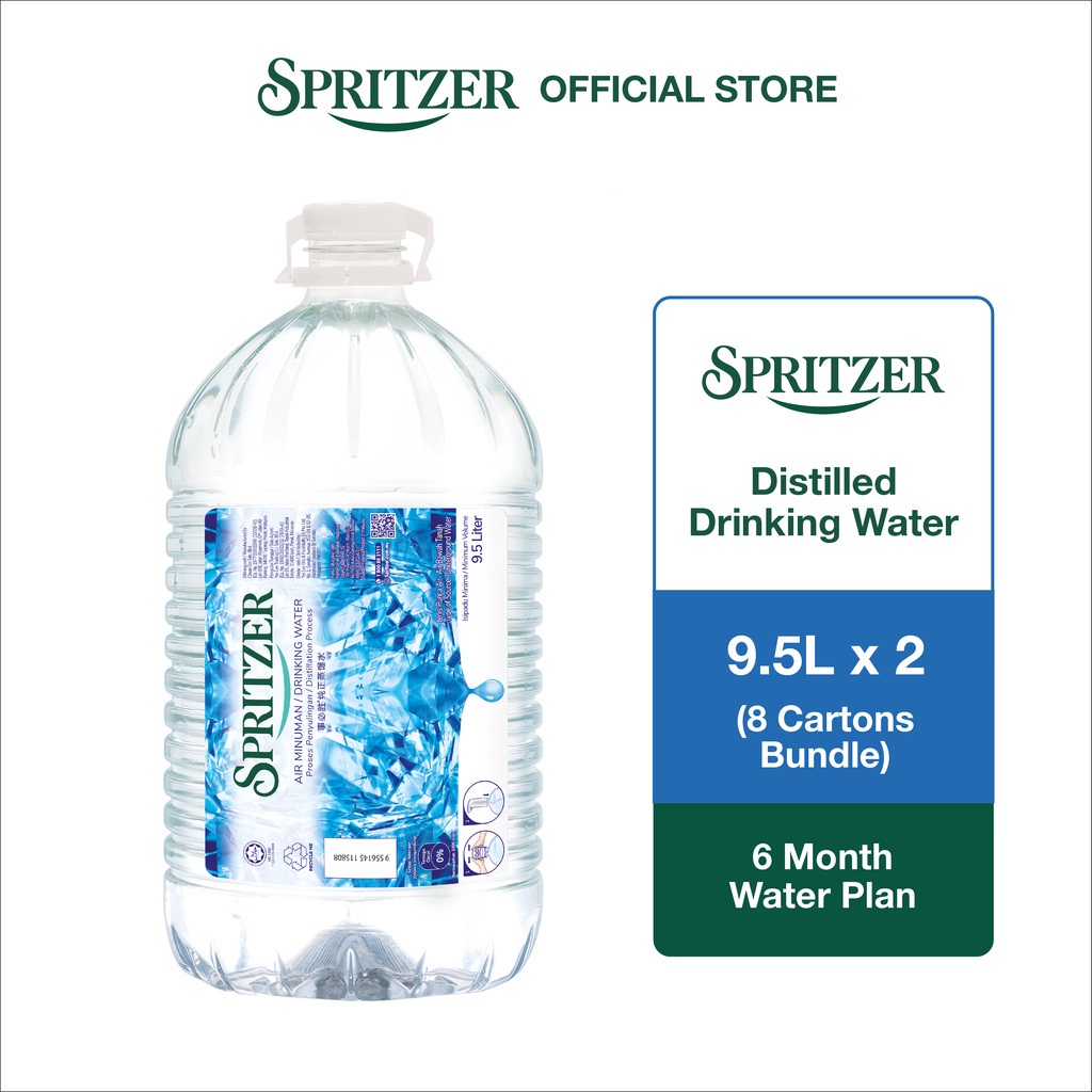 Spritzer Distilled Water - 8 Cartons Bundle (9.5L X 2) [6 Month Water ...