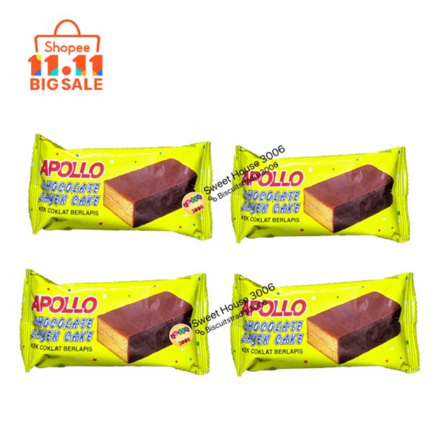Apollo 3020 4pcs x 18g Chocolate Layer Cake Coklat Kek Berlapis Popular Malaysia Halal Ready Stock Sweet House 3006