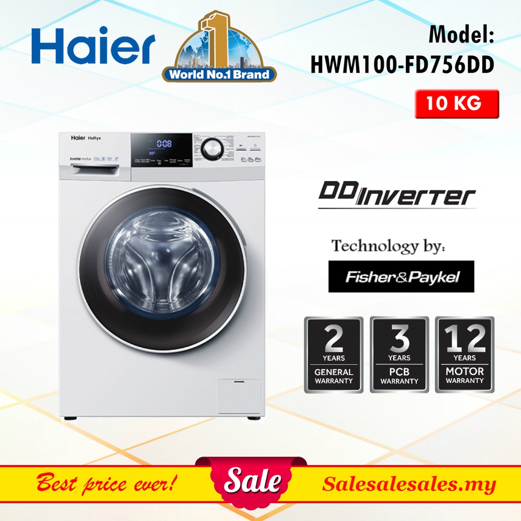 Haier HWM100FD756DD Front Load Washing Machine 10kg DD Inverter Mesin