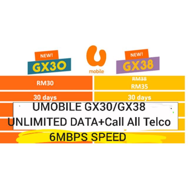 GX38 UNLIMITED TO ALL NETWORK UMOBILE SIM CARD MONTHLY