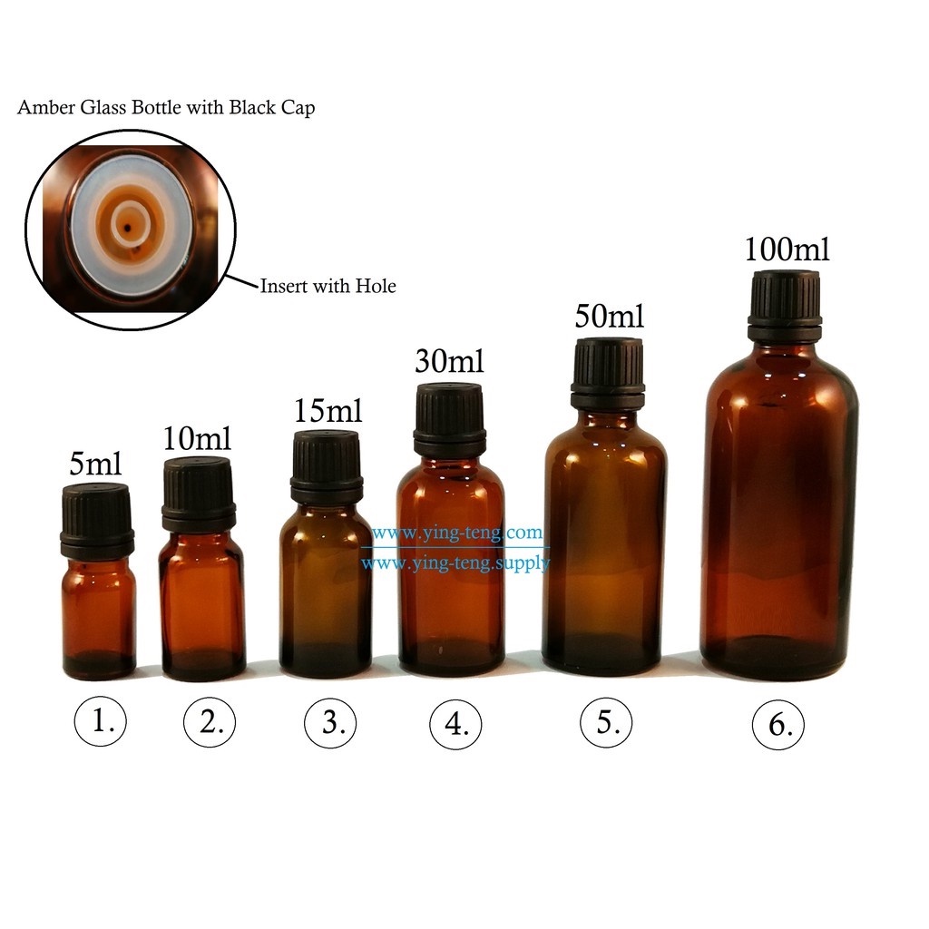 1pc - Amber Glass Bottle With Black Seal Cap/ Essential Oil Bottle ...