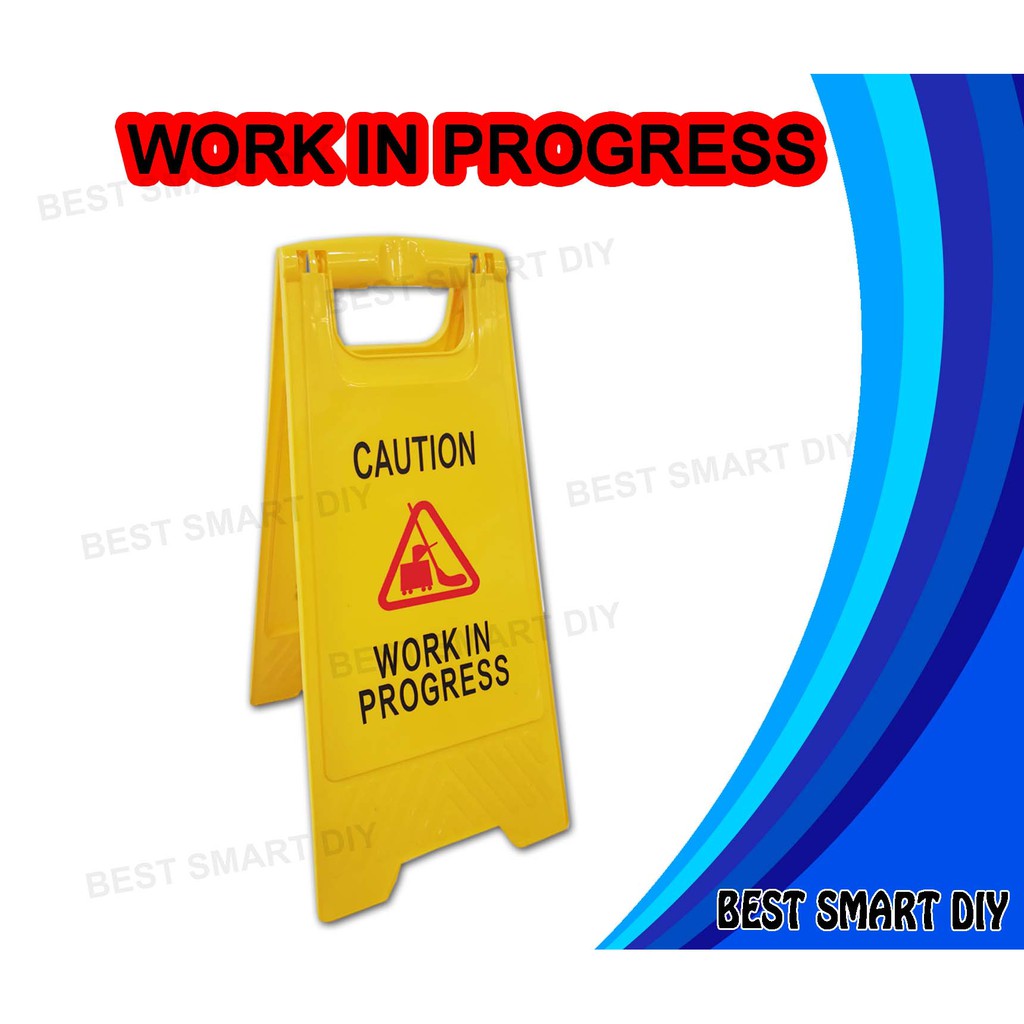 Work In Progress Caution Wet Floor Sign Yellow Foldable Floor Sign Board Stand Shopee Malaysia