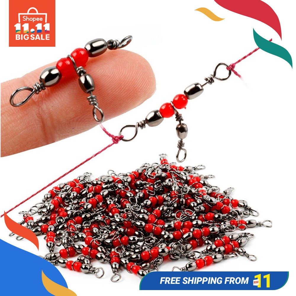 50pcs 3 Way Swivel Connector T-Turn Swivels Large Bass Fishing Tackle