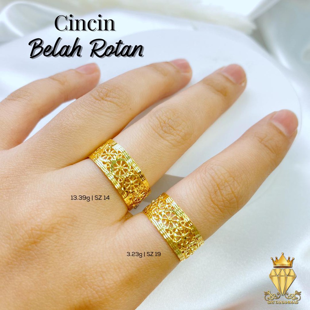 Cincin Belah Rotan Fesyen Emas 916 Shopee Malaysia