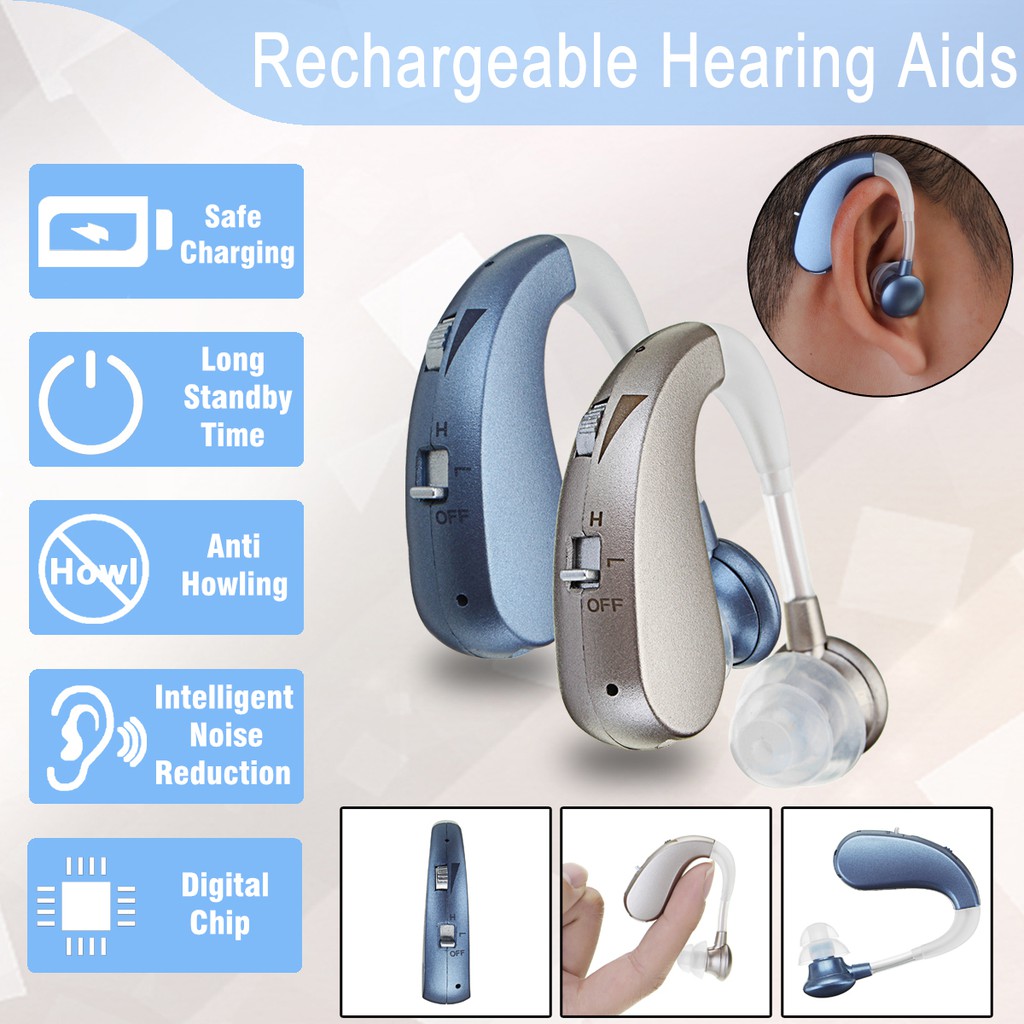 Digital Rechargeable Hearing Aids Intelligent Amplifier Audiphone Behind Ear