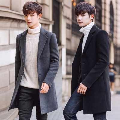 Young woolen coat men middle-aged and elderly autumn and winter mid-length woolen coat men's 2019 new coat trench coat