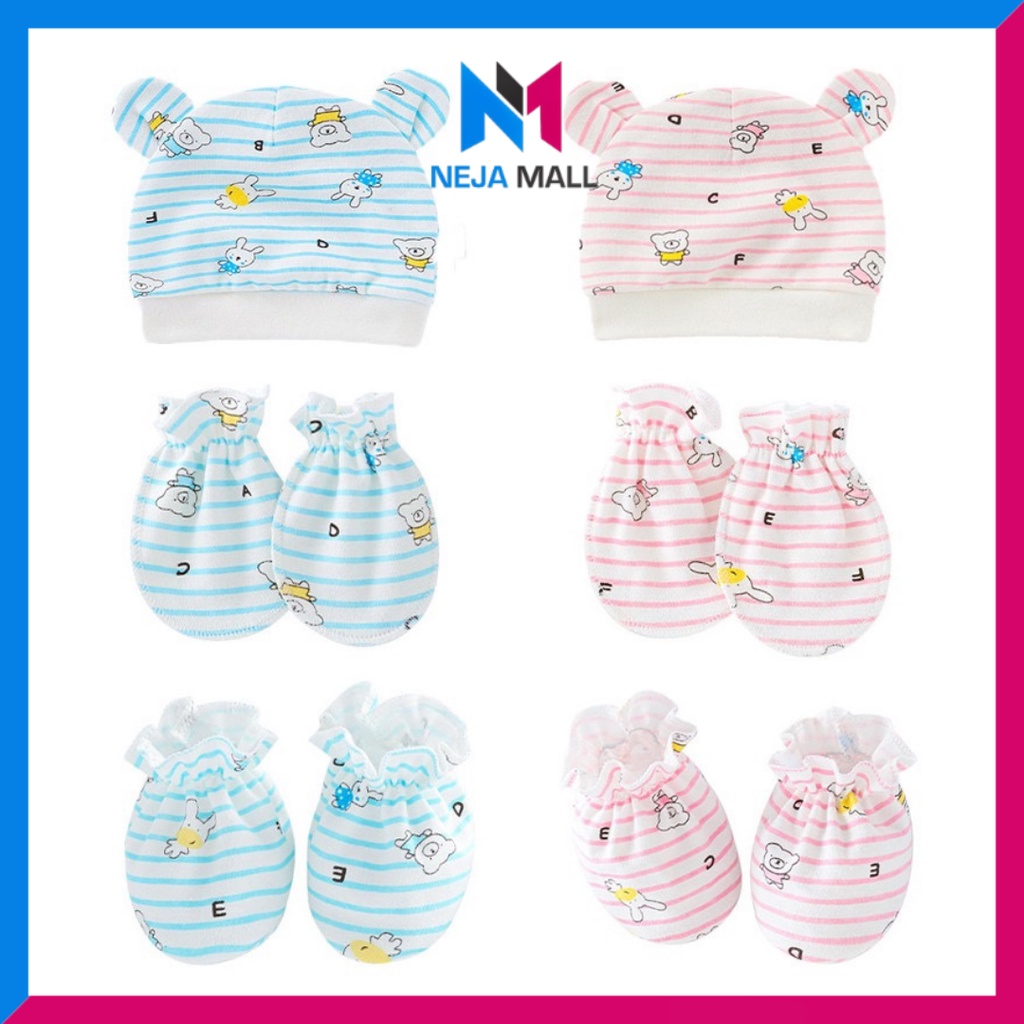 NEJA Ready Stock Newborn Baby Set Mittens Booties Hat Sarung Tangan ...