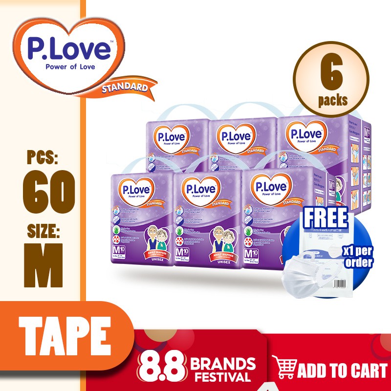 P.Love Standard Adult Tape Diapers - M10 / L10 / XL8 (6 Packs) | Shopee ...