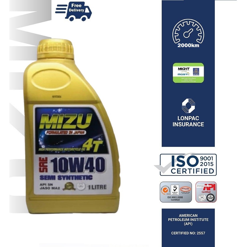 Mizu 4T API SN Semi Synthetic Motorcycle Engine Oil - 10W40 - 1Liter ...