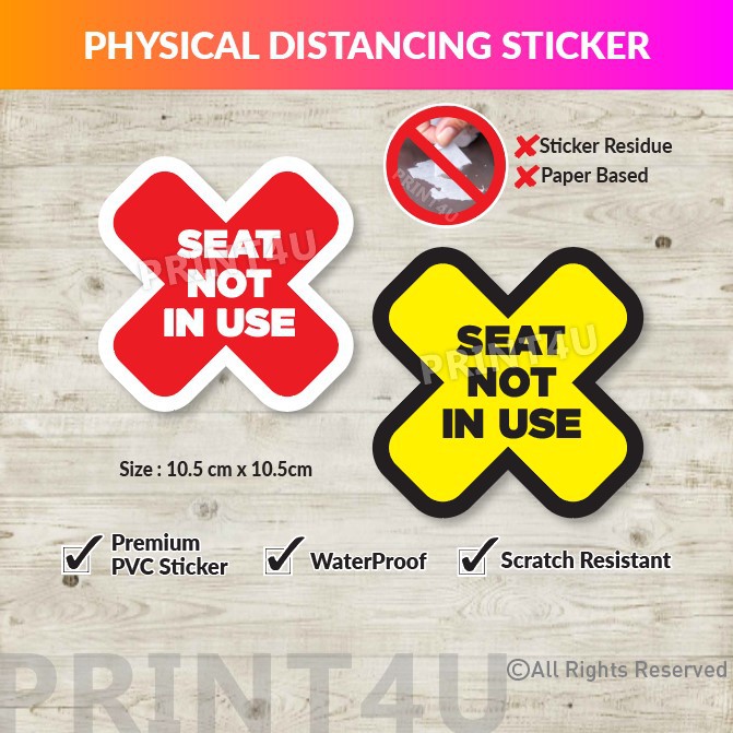 PRINT4U X SHAPE " SEAT NOT IN USE " SAFETY DISTANCE STICKER TABLE SEAT SOCIAL DISTANCING STICKER