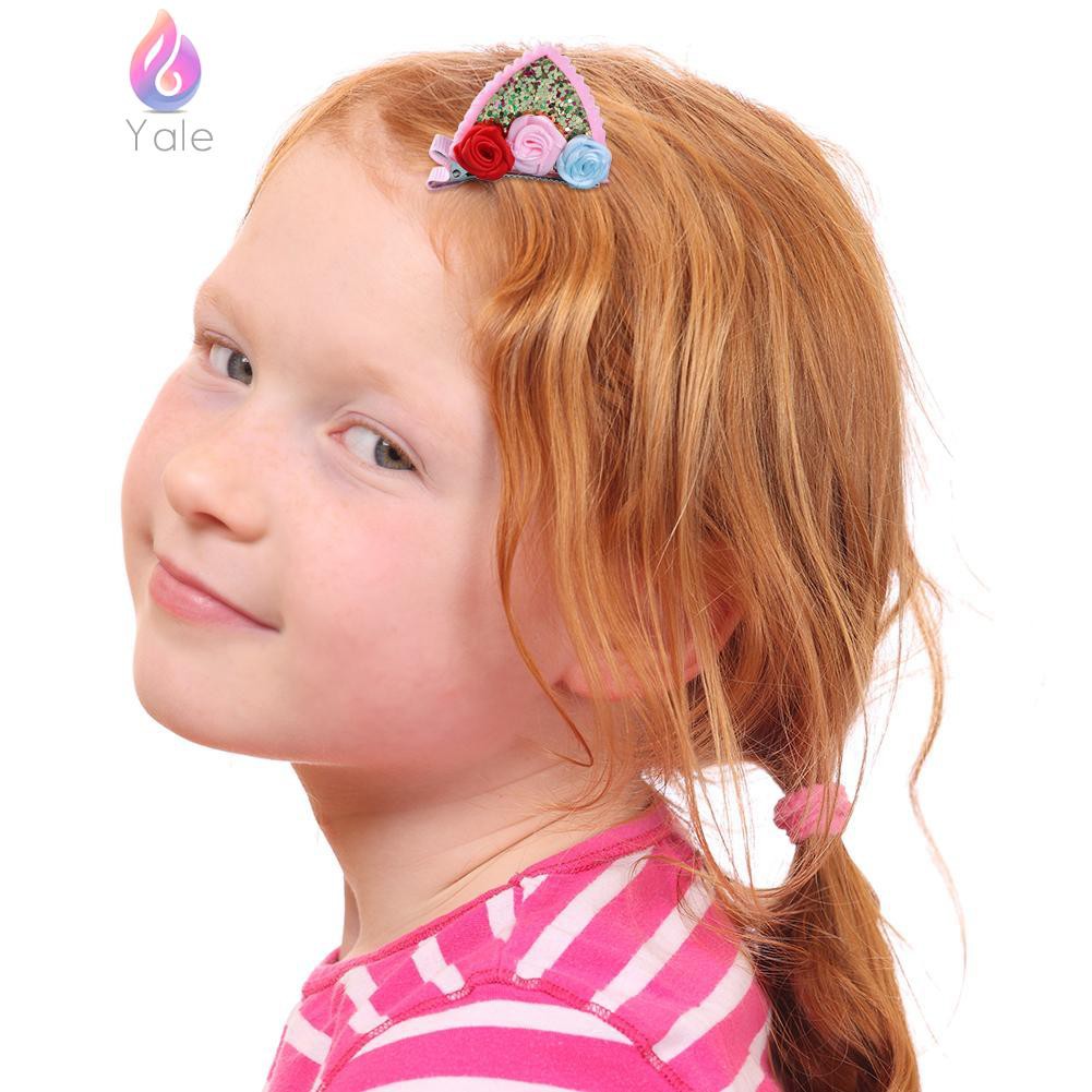 Yaleღ 2pcs Cute Hairpin Girls Flower Glitter Sequins Hair Clip