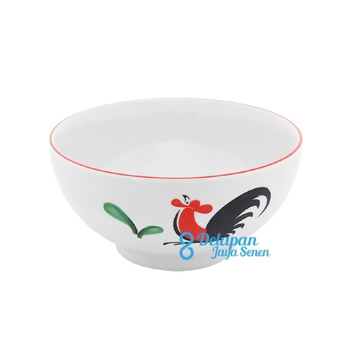 Concave Glass Porcelain Ceramic Bowl in Premium Kopin Rooster Motif 6" Dining Bowl Rice Porridge Serving Vegetables Side Dishes Soup Soto Bakmi Noodles Meatballs Ramen Udon Rawon Laksa Cafe Restaurant Hotel Home Dining Kitchen Catering Serving Bowl 6 Inch