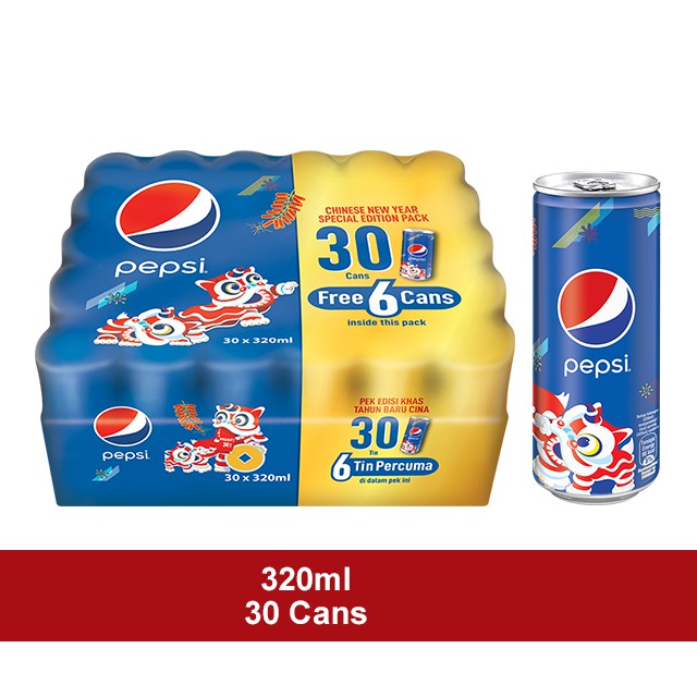 PEPSI Cola Tin Pack 30 X 320ml FREE 6 CANS (CNY Special Edition ...